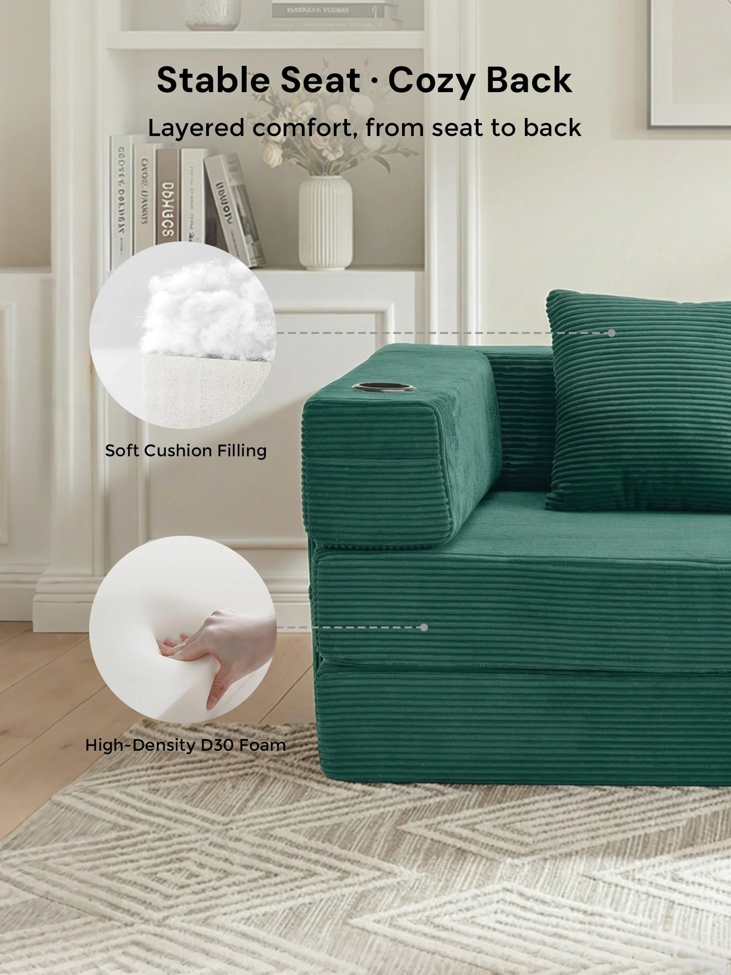 Selene Compressed Modular Sofa Bed-14.2" Seat Height