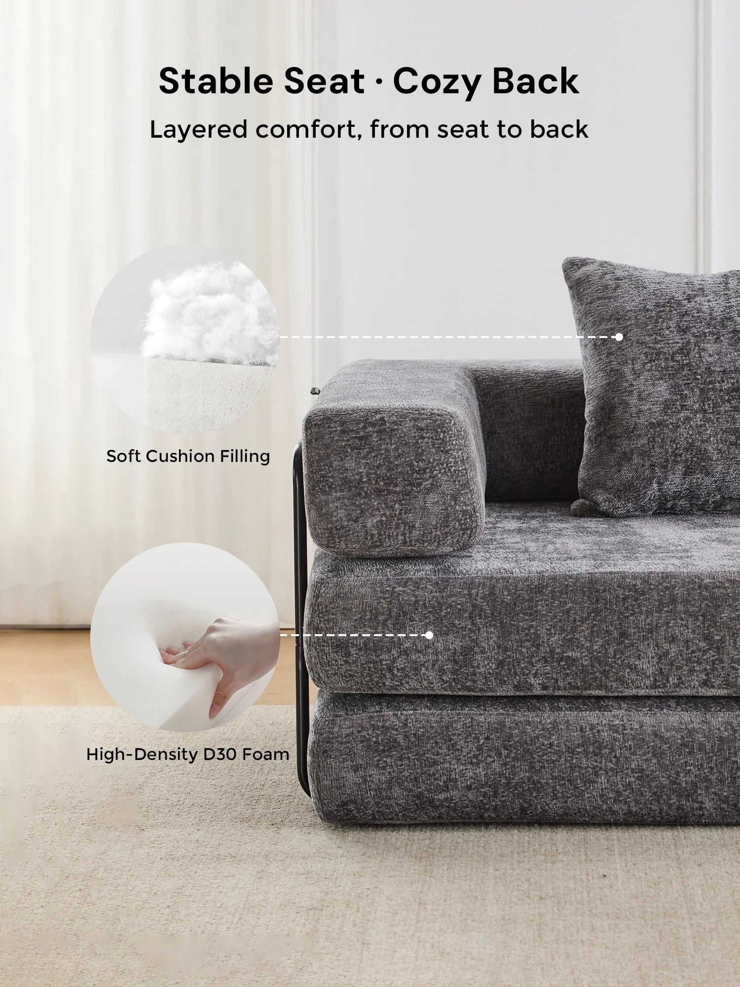 Selene Compressed Modular Sofa Bed-14.2" Seat Height