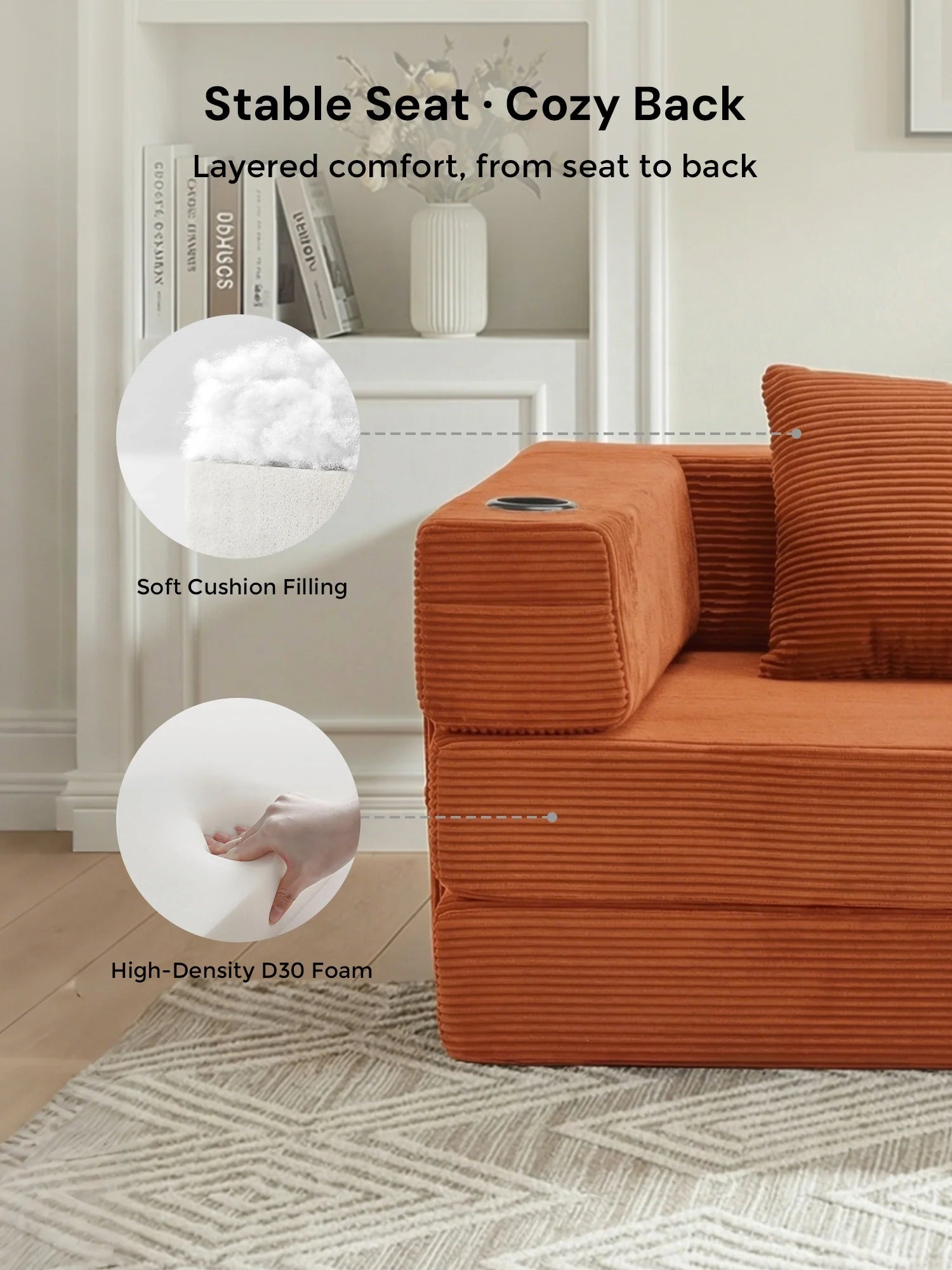 Selene Compressed Modular Sofa Bed-14.2" Seat Height