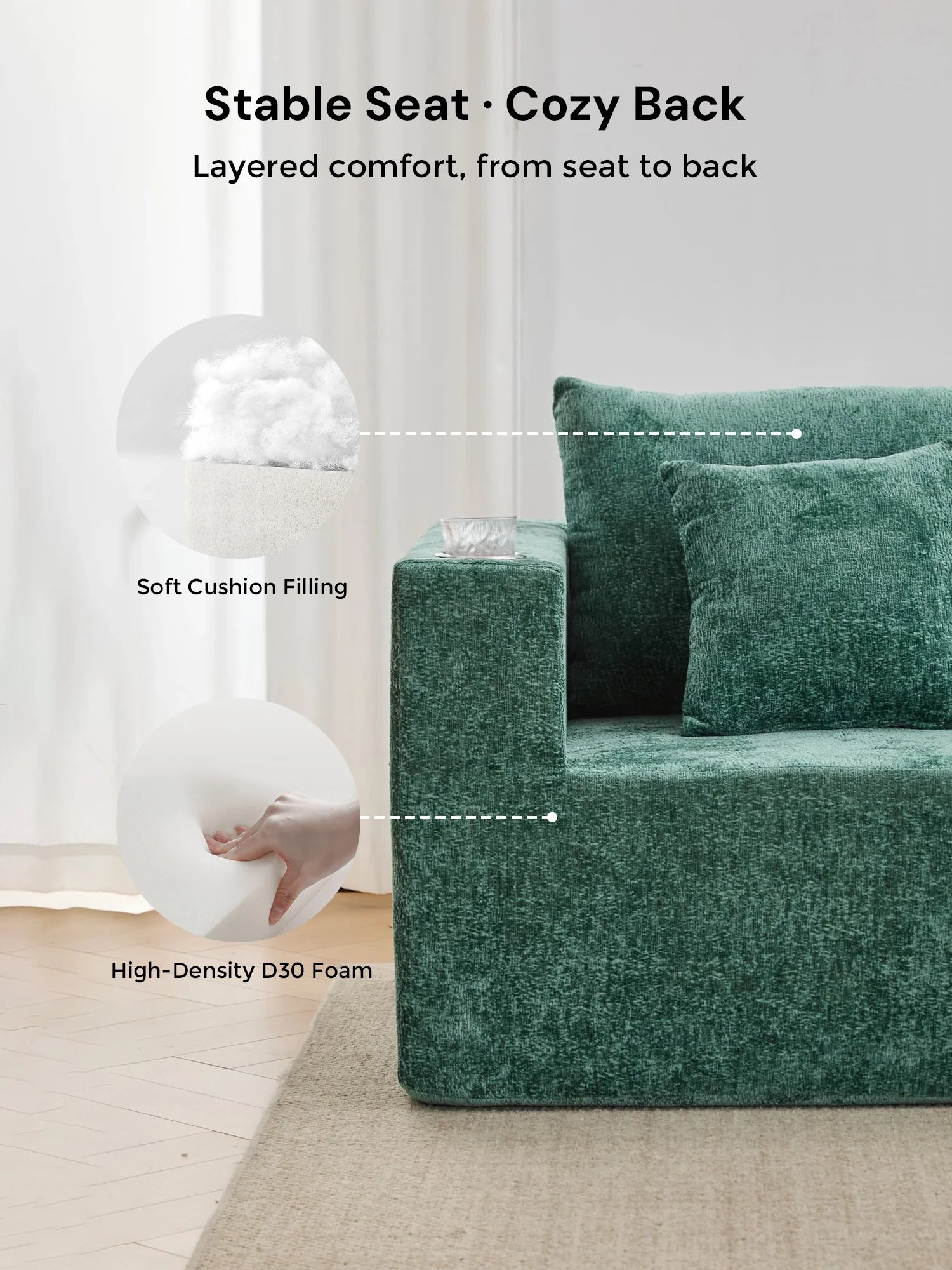 Hestia Compressed Modular Sofa with Cup Holders & Storage