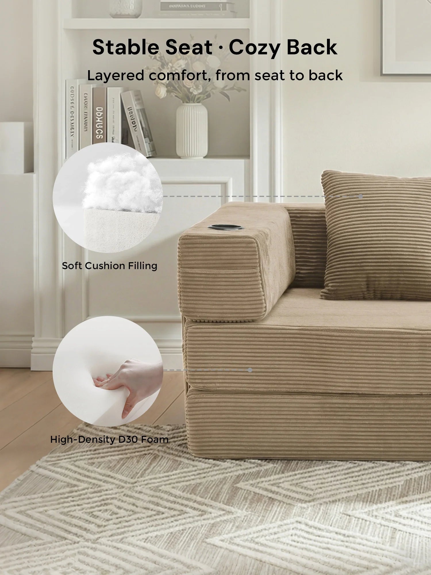 Selene Compressed Modular Sofa Bed-14.2" Seat Height