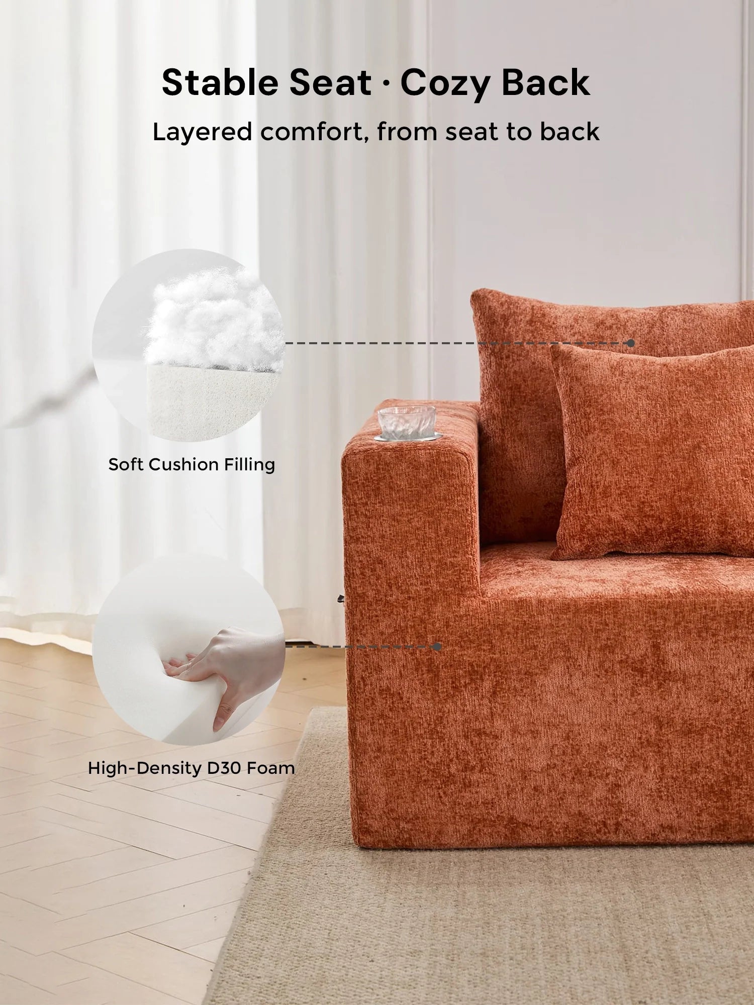 Hestia Compressed Modular Sofa with Cup Holders & Storage
