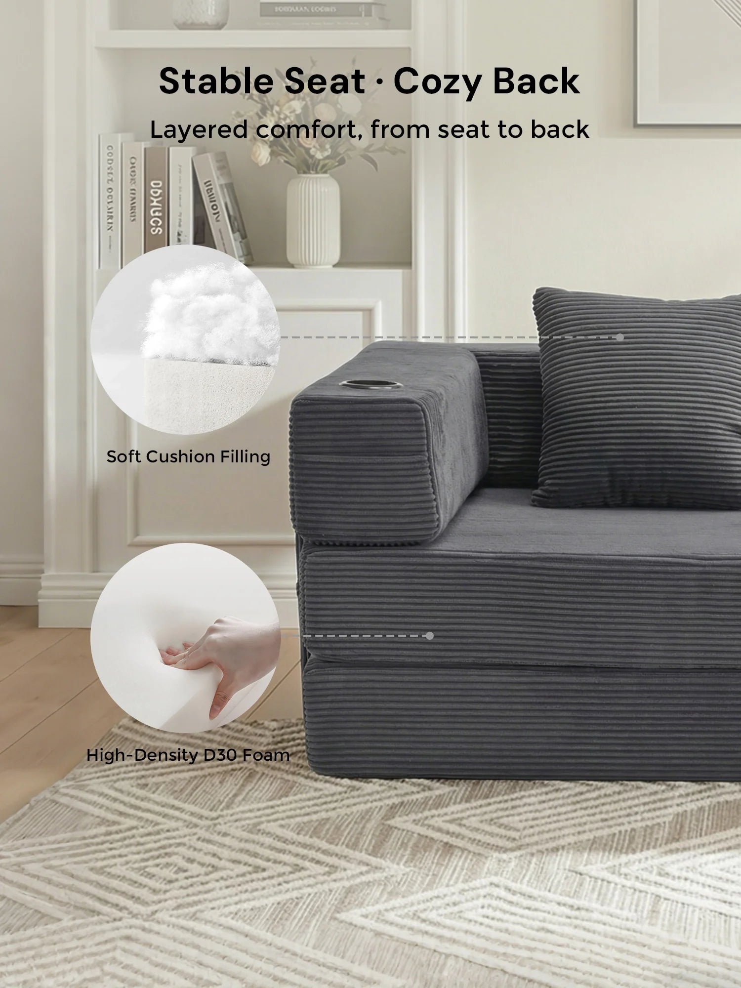 Selene Compressed Modular Sofa Bed-14.2" Seat Height