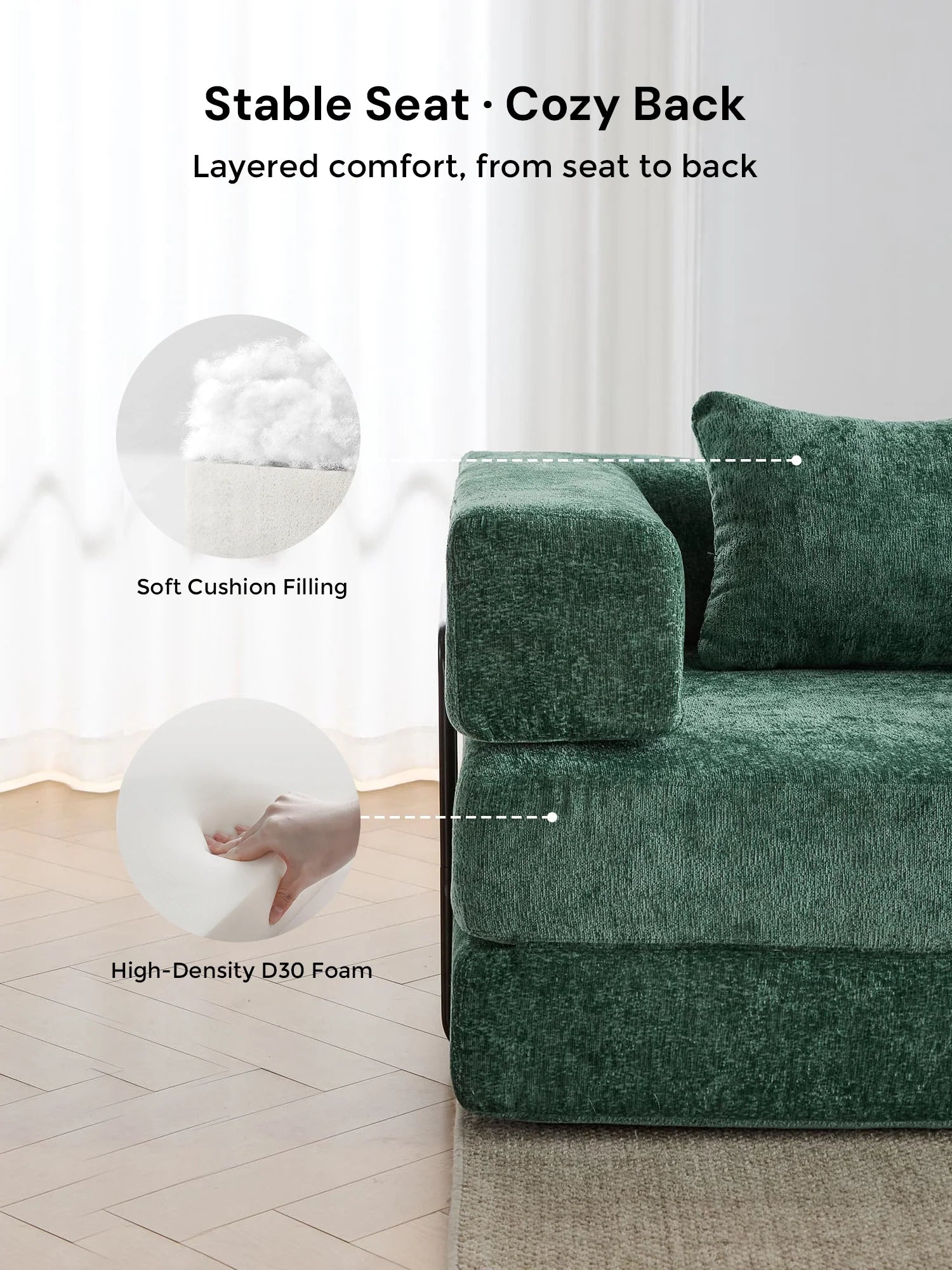 Selene Three-Seater Compressed Modular Sofa -14.2" Seat Height