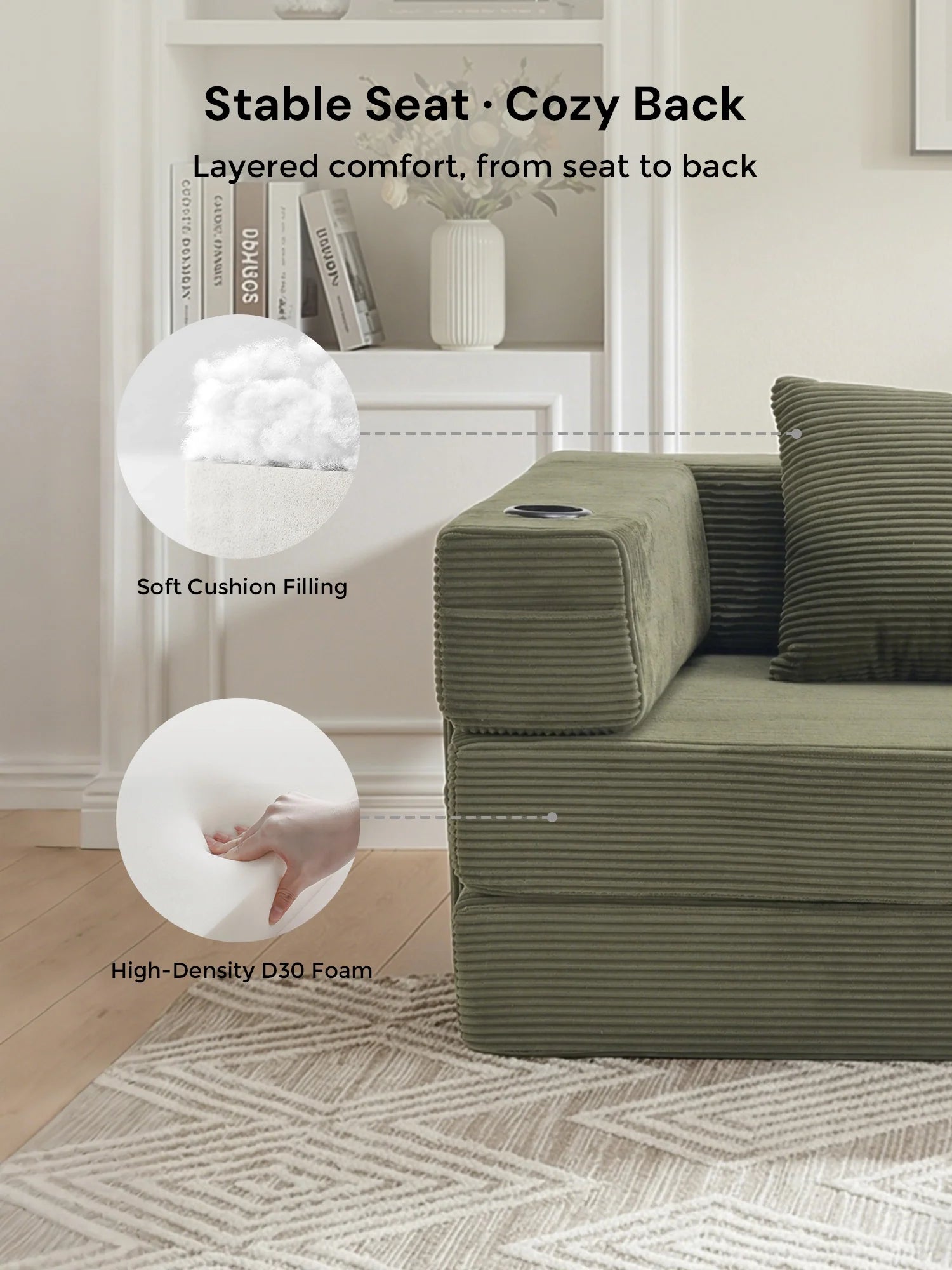 Selene Compressed Modular Sofa Bed-14.2" Seat Height