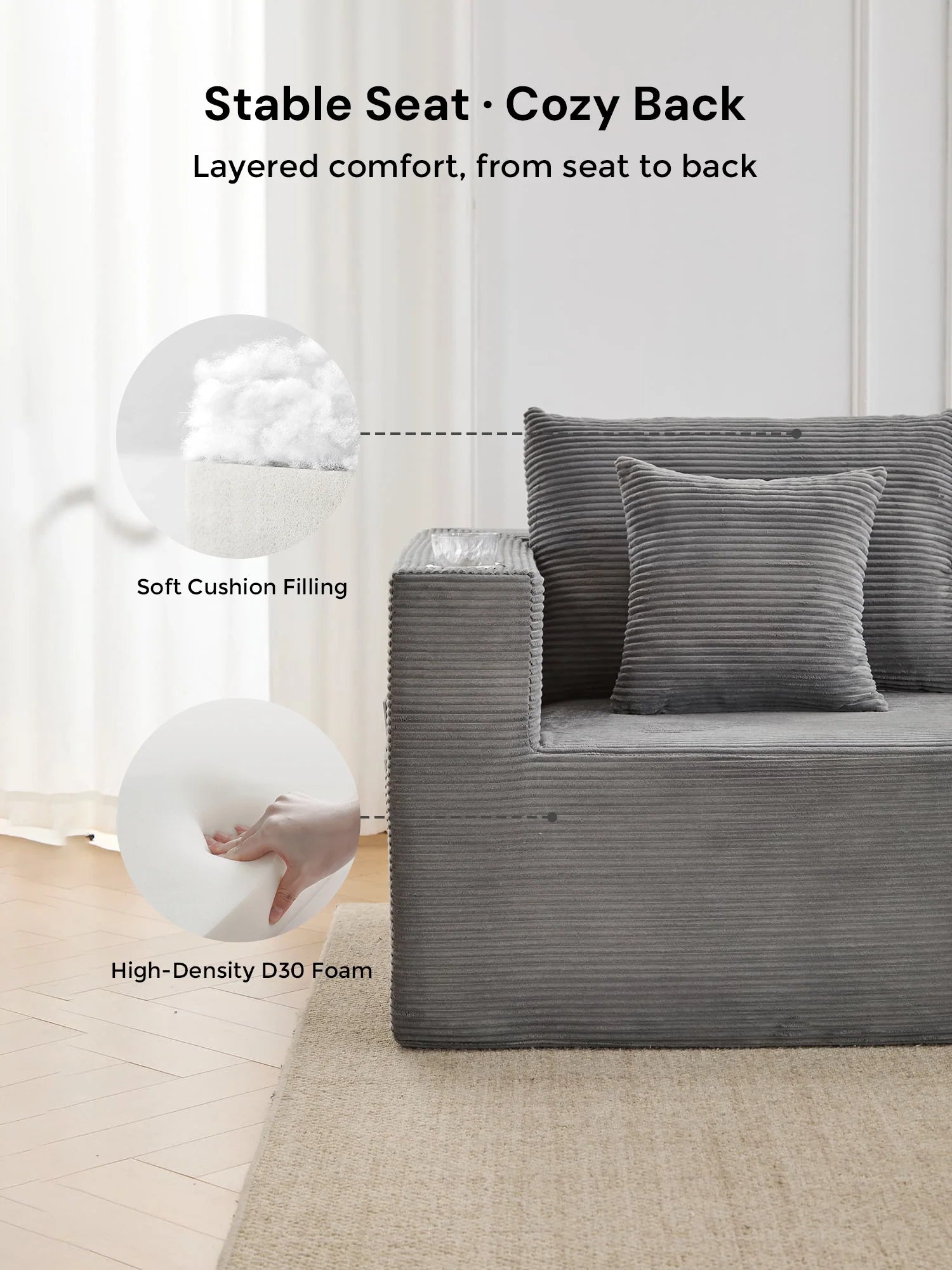 Hestia Compressed Modular Sofa with Cup Holders & Storage