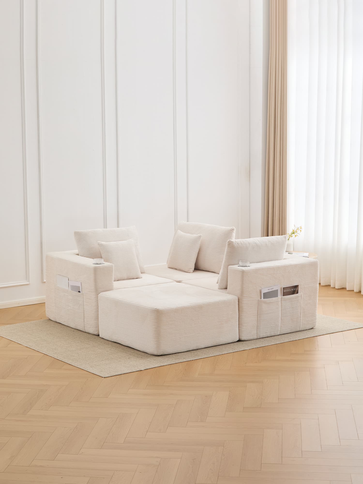 Hestia Compressed Modular Sofa with Cup Holders & Storage