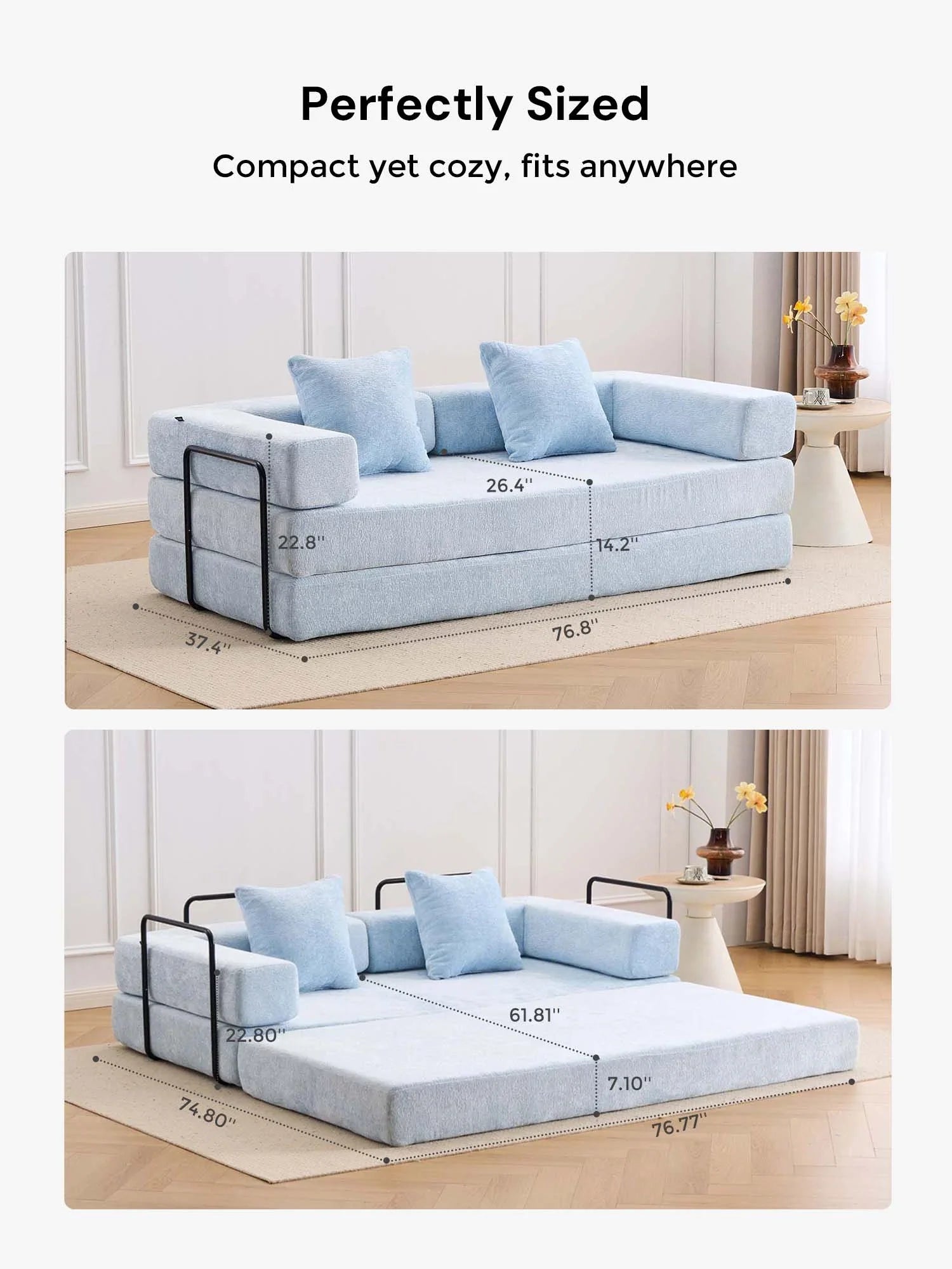 Selene Compressed Modular Sofa Bed-14.2" Seat Height