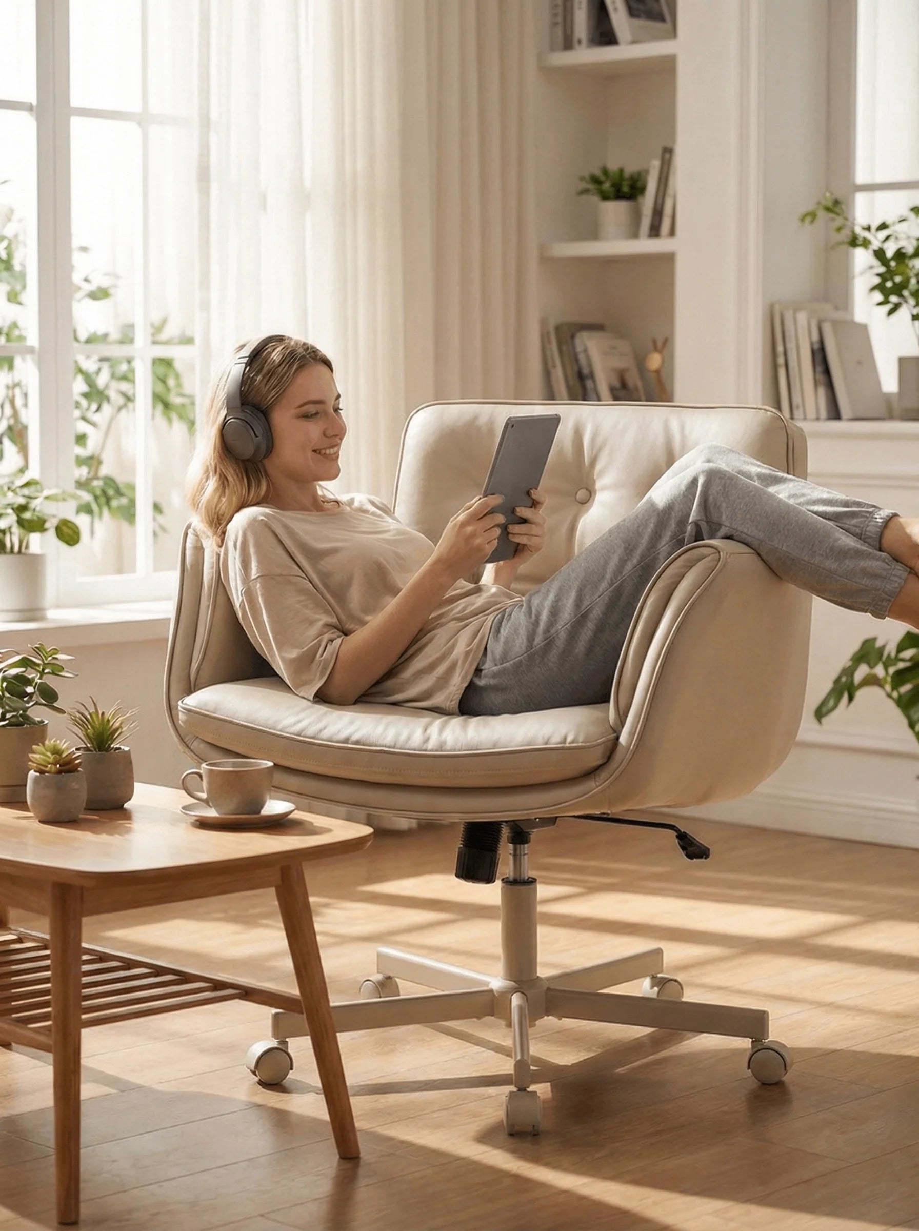 P6 Criss Cross Chair with Pet-Friendly Upholstery and Adjustable Armrests