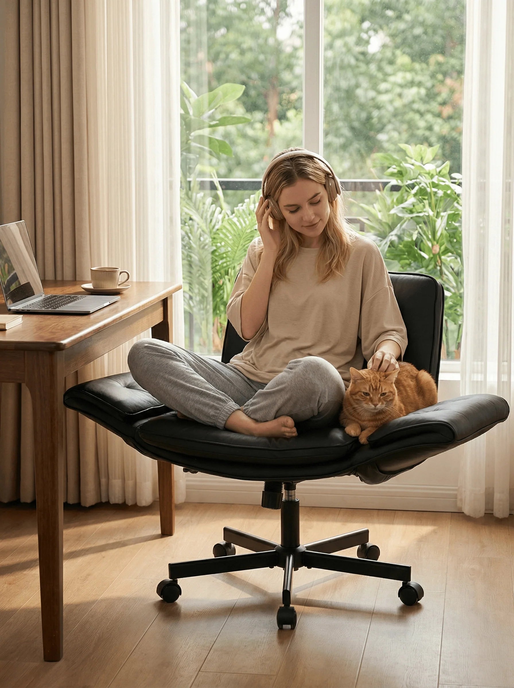 P6 Criss Cross Chair with Pet-Friendly Upholstery and Adjustable Armrests