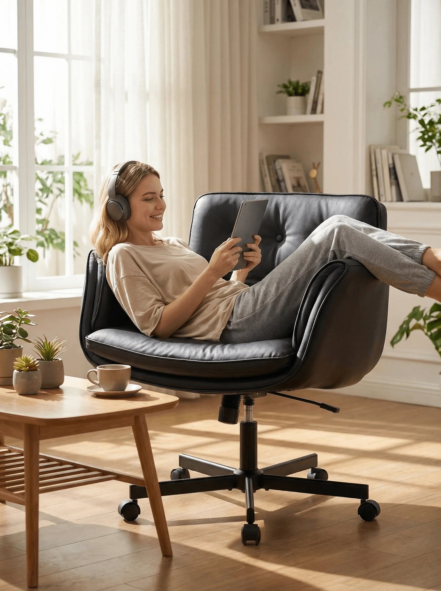 P6 Criss Cross Chair with Pet-Friendly Upholstery and Adjustable Armrests