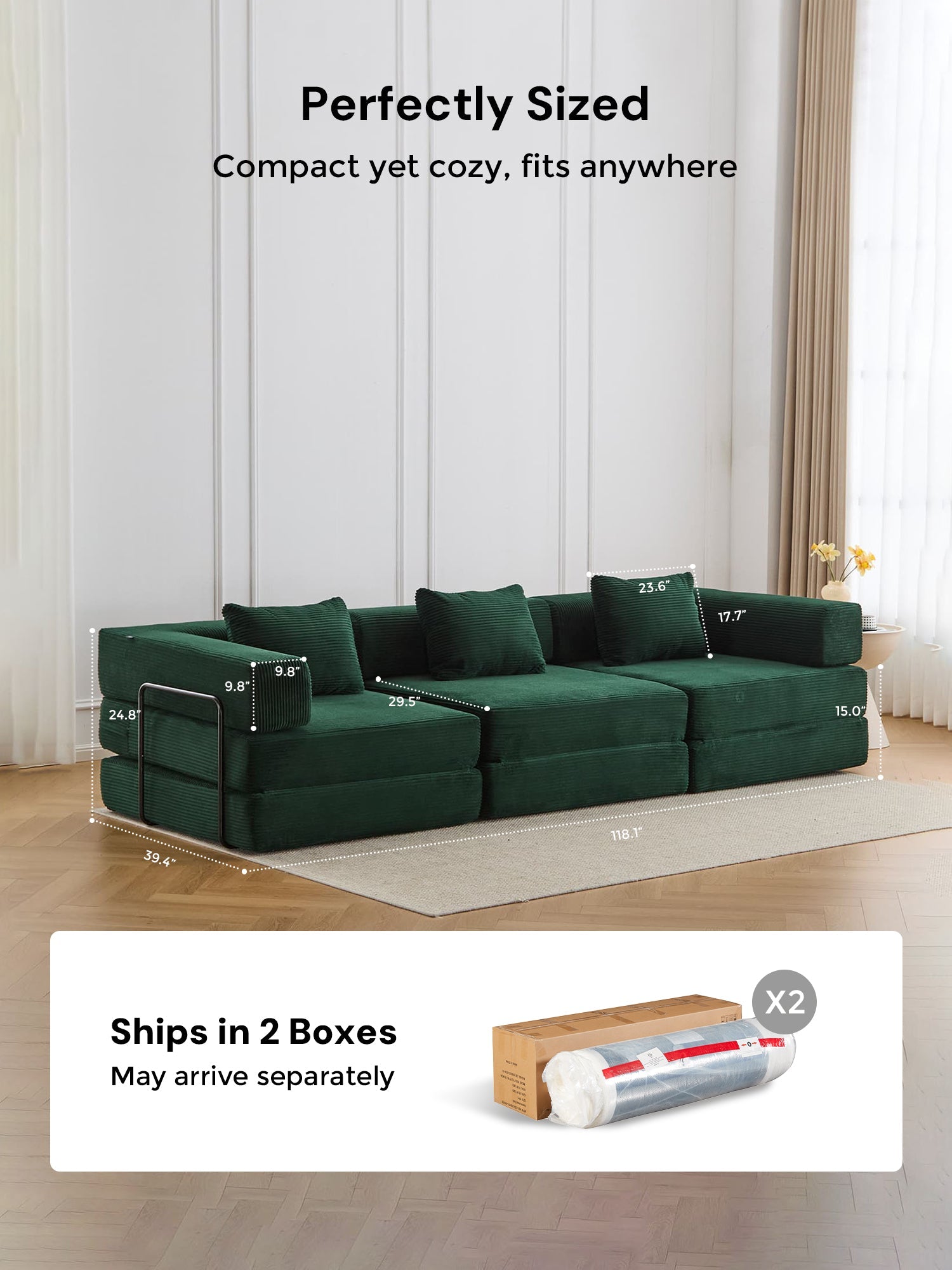 Selene Compressed Modular Sofa Bed-14.2" Seat Height