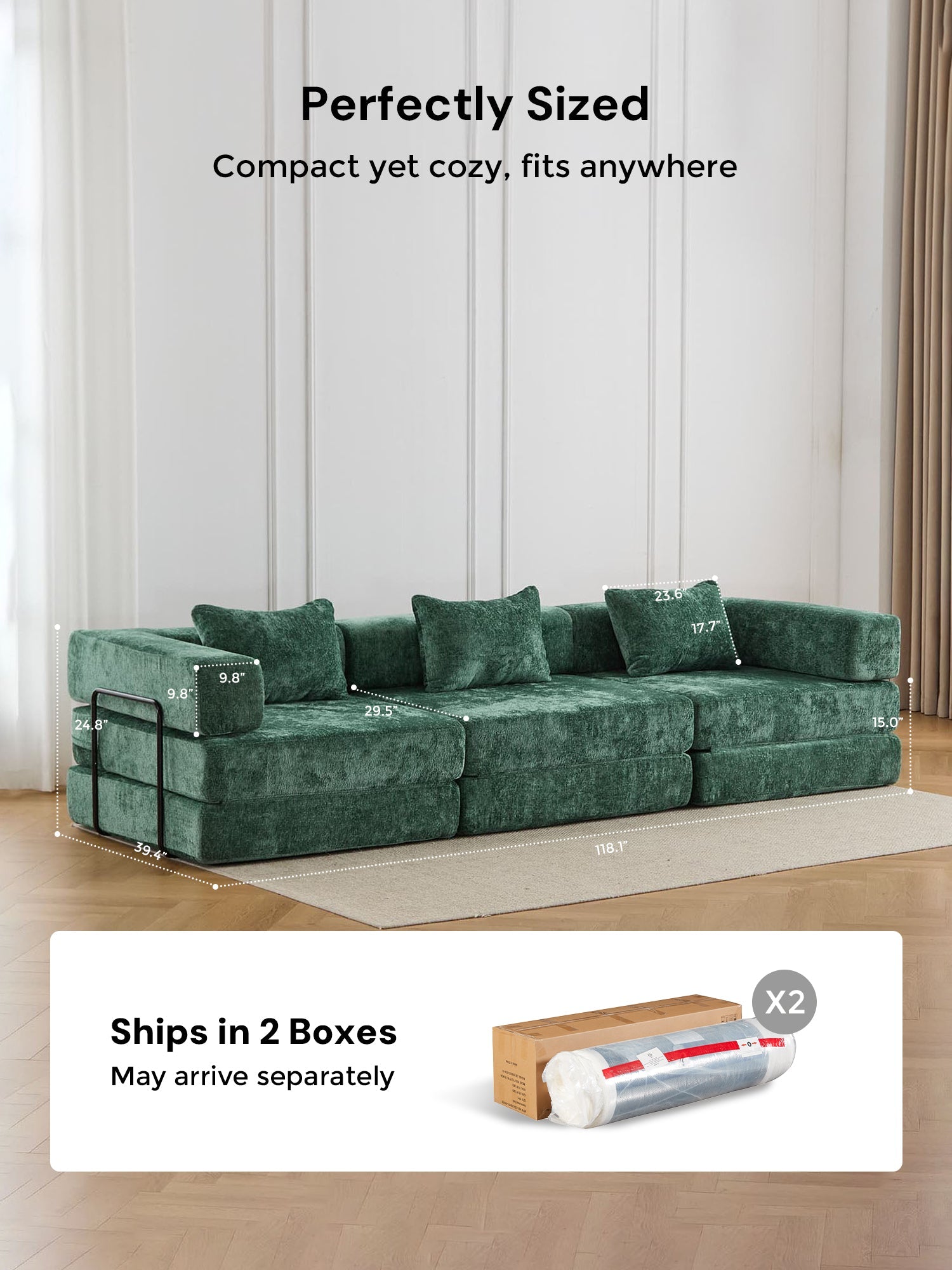 Selene Compressed Modular Sofa Bed-14.2" Seat Height